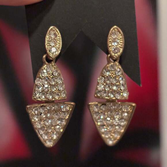 Unbranded Jewelry - Gold-Tone Geometric Double Triangle Drop Earrings with Pavé Crystals